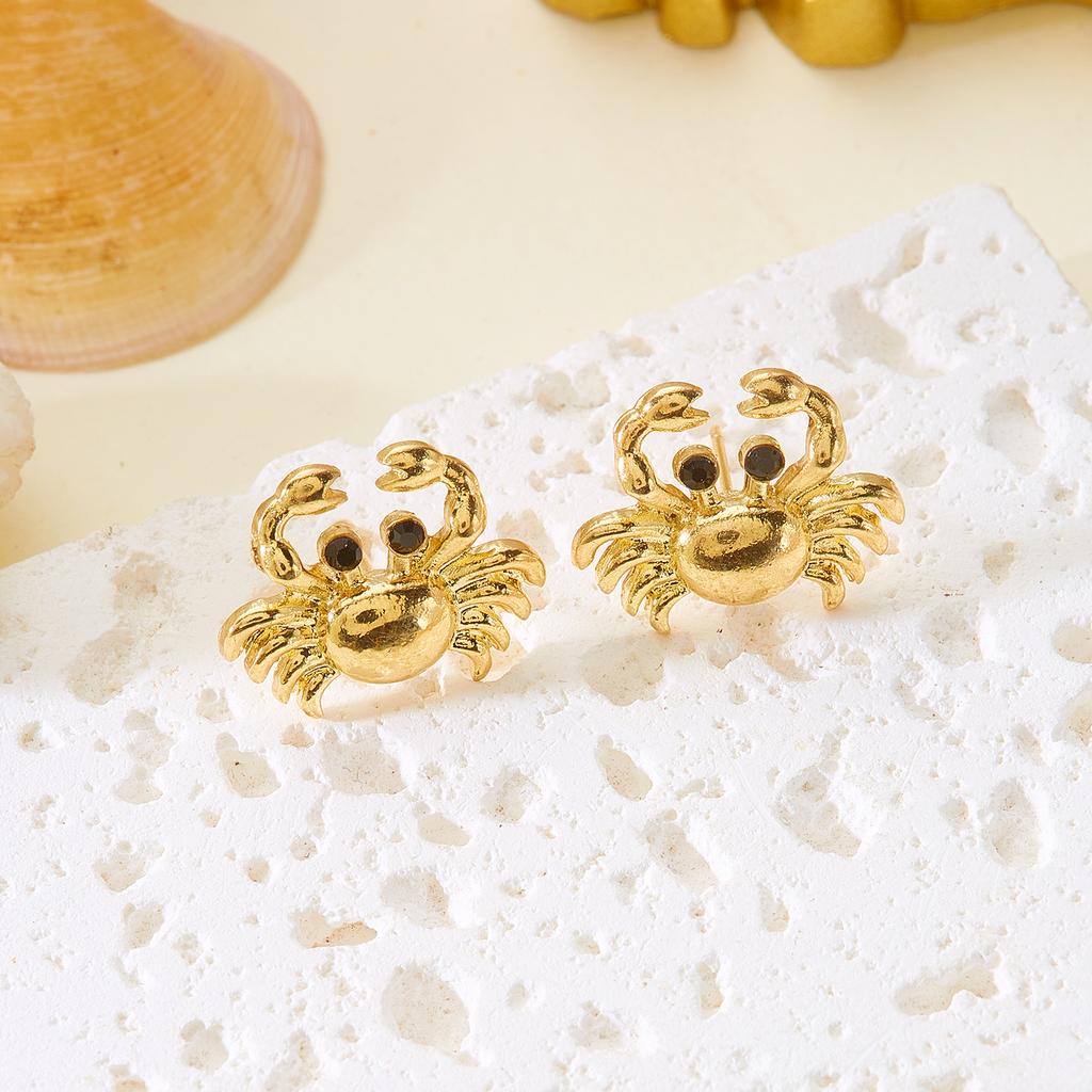 Summer Beach Rhinestone Love Heart Crab Stud Earrings For Women Shiny Zircon Red Crab Pearl Earring Vacation Holiday Jewelry