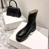 Female 2025 Autumn/Winter Front Zipper Leather Thick Sole Ankle Boots British Style Thick Heel Fashion Plush Women's Short Boot