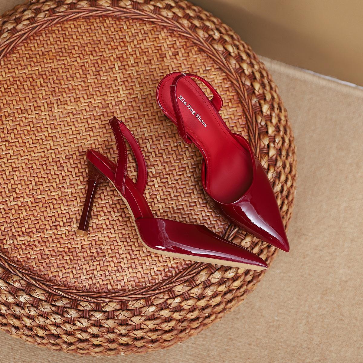 

2199-5 French pointed head bag head empty thin heel sandals women s new summer pointed small fragrant high heels women s shoes 40 бордовый