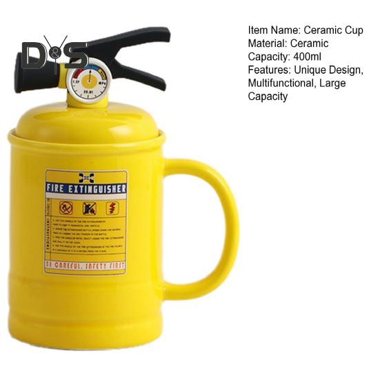 Coffee Cups Ceramic Tea Cup Flame Extinguisher Shaped Mug with Lid Spoon 400ml Hot Cold Drinks Milk Juice Beverage Mug Office Home Travel Gifts