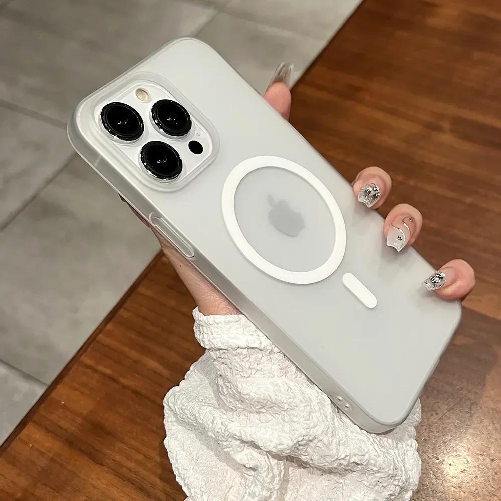 Luxury Ultra Thin Matte Clear Case For iPhone 14 15 Plus 13 12 11 Pro Max For Magsafe Wireless Charge Magnetic Clear Hard Cover