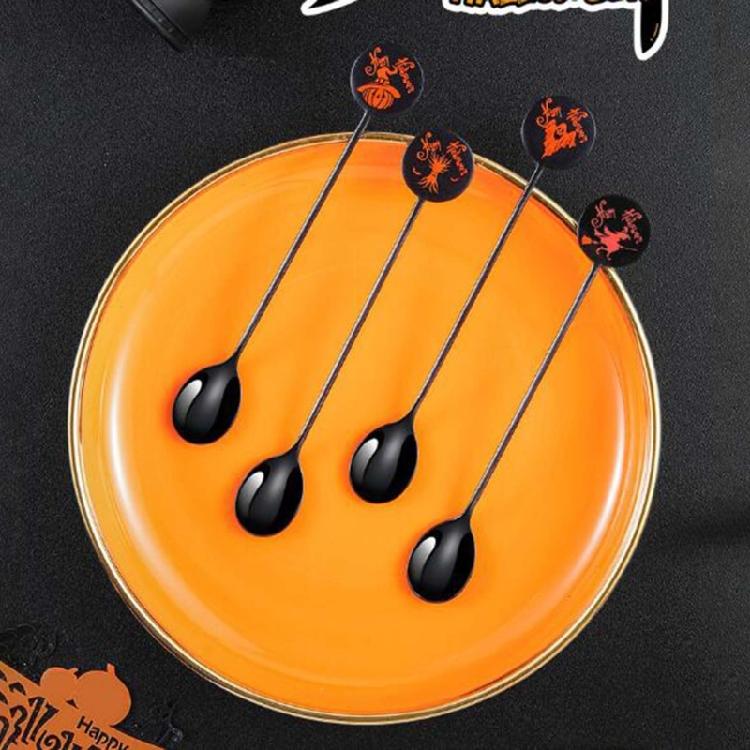 4pcs/set Stainless Steel Coffee Spoon Halloween Pumpkin Ghost Witch Spoons Decor