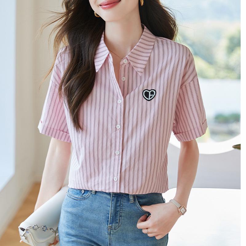 

Летняя женская футболка с коротким рукавом в полоску в форме сердца 2024 Small