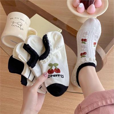 Ladies Summer Thin Cartoon Cute Net Eye Shallow Mouth Invisible Short Boat Socks