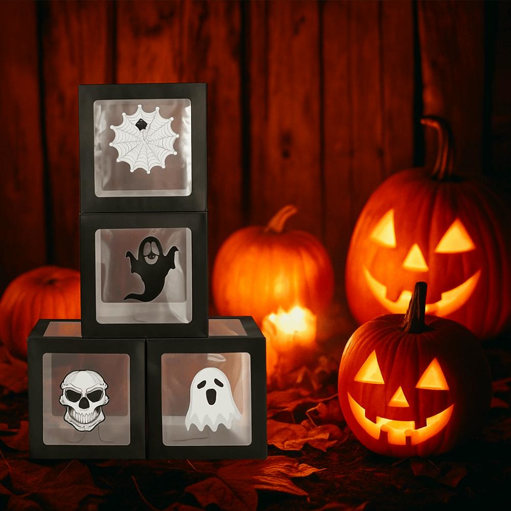 4Pcs/Set Cube 3D Transparent Balloons Boxes Pumpkin Photography Background Box  Haunted House