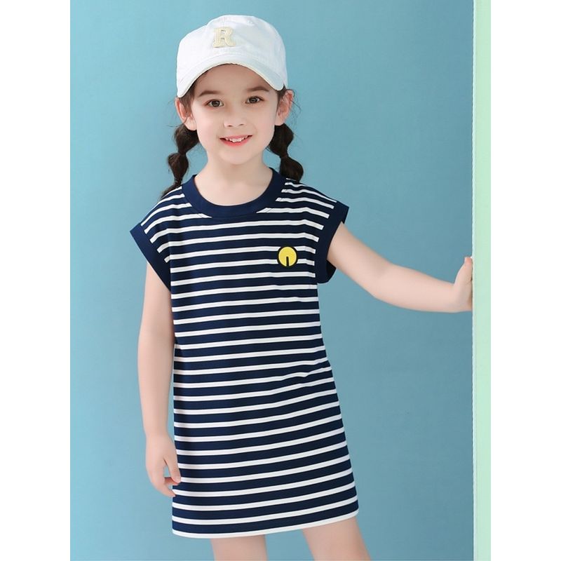 Summer Children's Embroidery Lycra Cotton Striped Dress