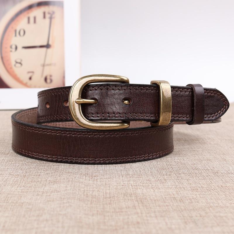 Style Camping Extérieur Style Rétro Littéraire et Artistique Design de Niche Boucle à Ardillon en Laiton Ceinture en Cuir de Vachette pour Jeans Femme