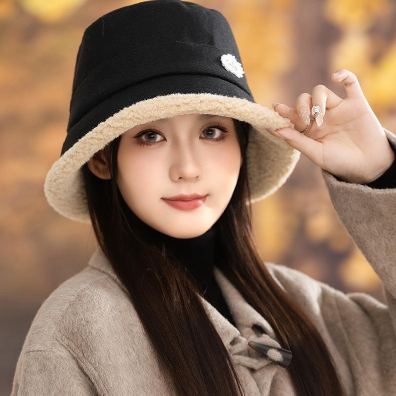 Damen Bucket Hat mit rauem Rand Herbst und Winter Aufgeplüschter Verdickter Beckenhut Outdoor Winddichter Warmer Hut Neu