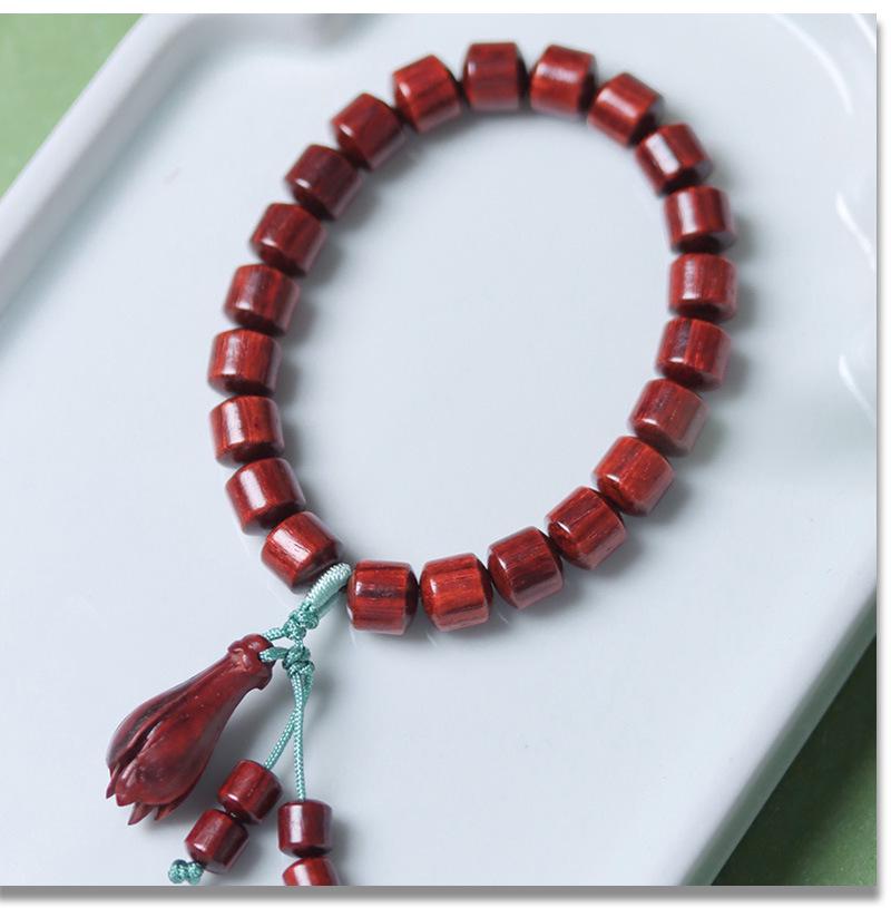 Women's Small-Leaf Rosewood Bracelet with Mother-of-Pearl Bead, Wenwan Buddhist Calming Ornament, Unisex.