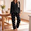 Women's Fashion Print Pajama Set Long Sleeve Button Down Top and Pants with Pockets V-Neck Set