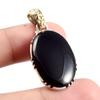 Natural Black Onyx Gemstone 925 Sterling Silver Gift Two Tone Pendant 1.5'' C1b70