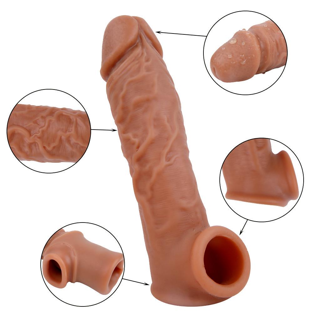 MoDi Realistic Penis Extender Ring Collars Delay Device Enlarge Sex Toy For Man Silicone Condoms
