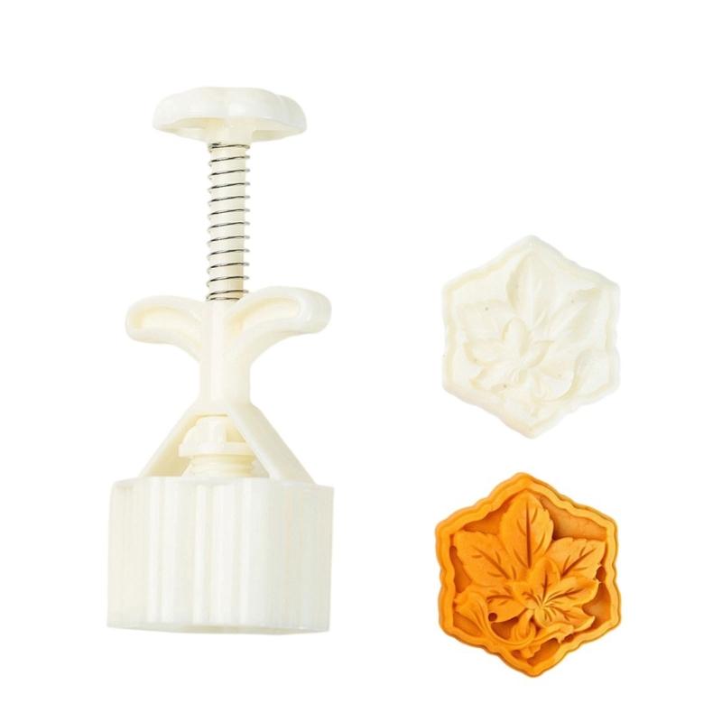 

Professional Autumn Maple Leaf Hexagonal Shape Moon Cake Press Molds Easy Hand Operated ABS Kitchen Baking Accessories 1