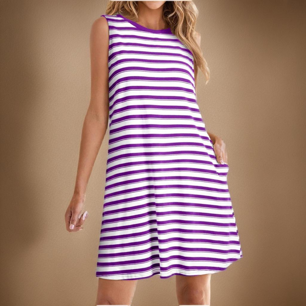 Ladies' Loose Comfortable Casual And Fashionable Striped Plaid Sleeveless Dress