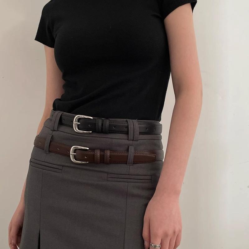 Belt Ladies Versatile Simple and Premium Bright Silver Buckle Belt Student Youth Decorative Korean Version Belt