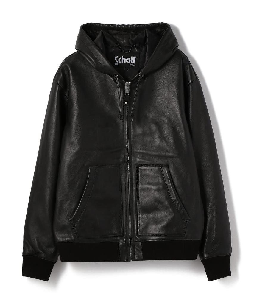 Schott NYC Leather Size Full-Zip Parka, Men's, 2XL, Black, 010, 782-3950080