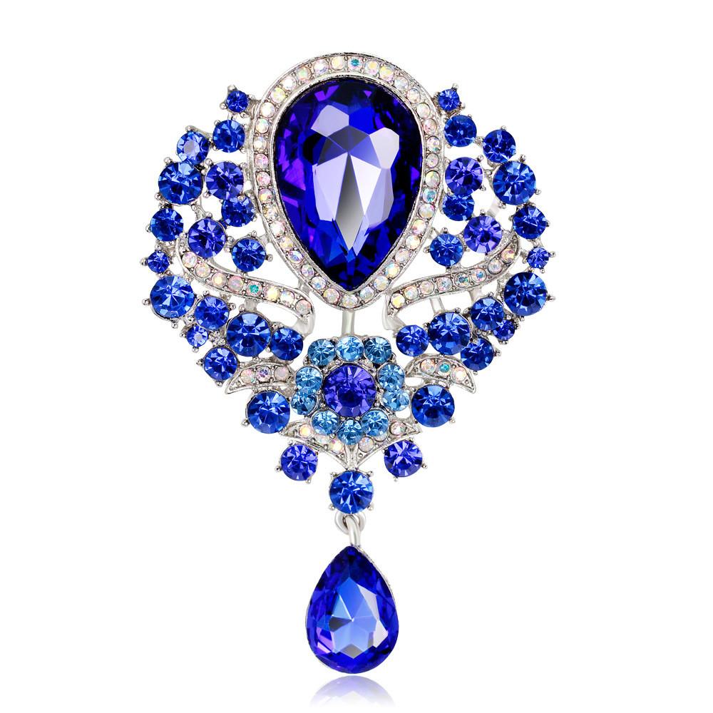Womens Designer Crown Pin With Glass Pendant And Electrophoretic Finish