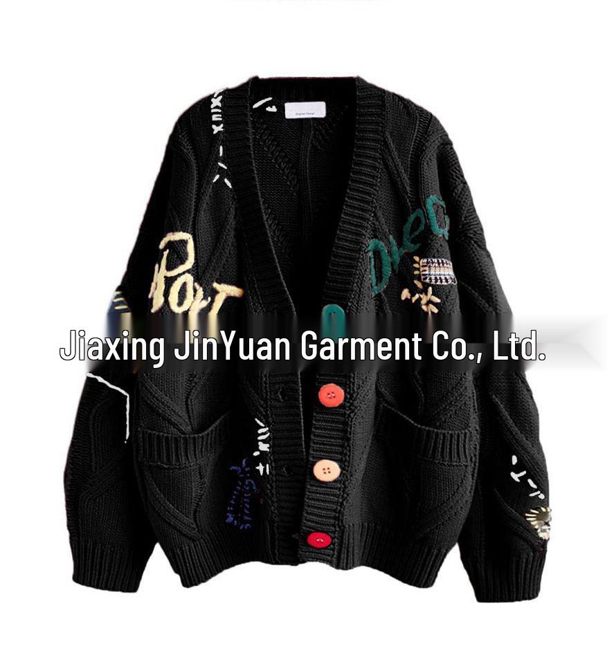 Trendy Women's Embroidered Letter Design Cardigan Sweater - Autumn/Winter 2025 Collection