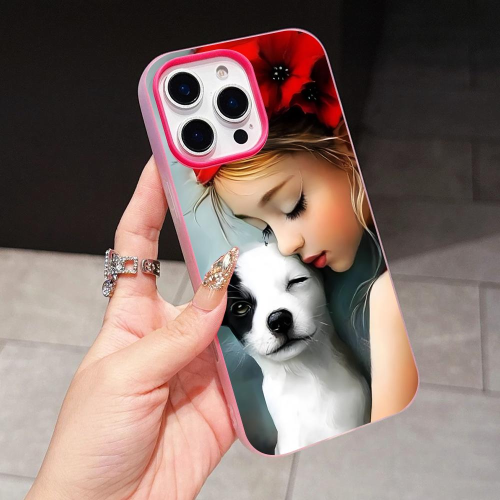 

Girl Dog Puppy Jelly Double layer Rose Red Mobile Phone Case for iPhone 17 16 15 14 13 12 11 Air Pro Max Plus Protective iPhone 13 Pro