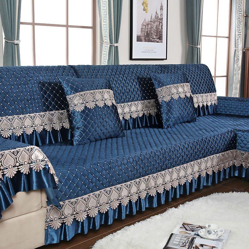 

Теплые короткие плюшевые чехлы для диванов, нескользящее толстое полотенце для дивана, большой край, стеганая подушка для стула, дивана, кружевная накидка для коврика в гостиную 90*160CM