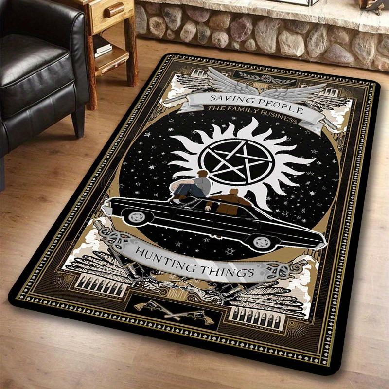 Mystical Supernatural Theme Area Rug, Celestial Occult Non-Slip Floor Mat, Washable Home Decor Carpet for Dorm Living Room