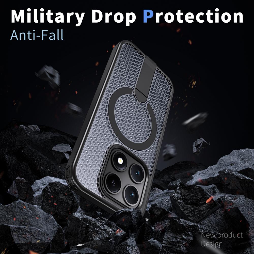 KEYSION Hollow Heat Dissipation Magnetic Case for MagSafe for Xiaomi 17 Cooling Hide Stand Shockproof Phone Cover for Xiaomi 17