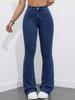 Women's Stretch Flare Jeans, Dark Blue, Versatile & Slimming