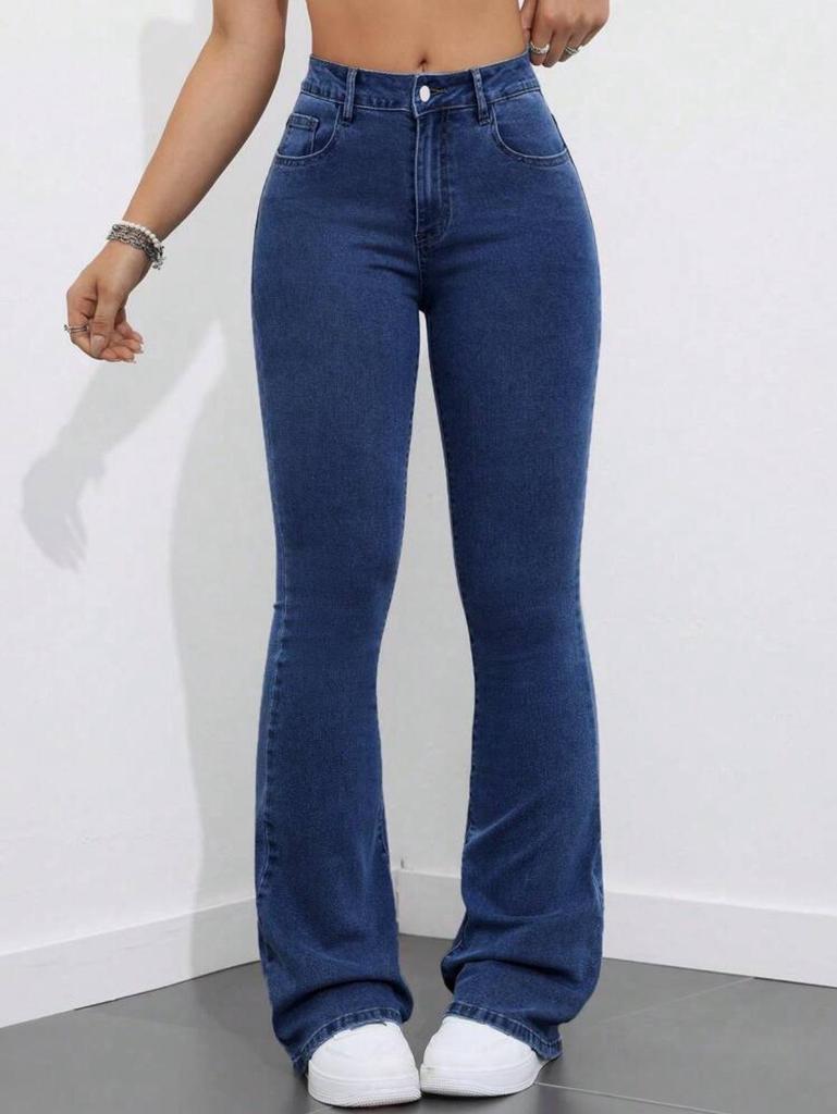 Women's Stretch Flare Jeans, Dark Blue, Versatile & Slimming