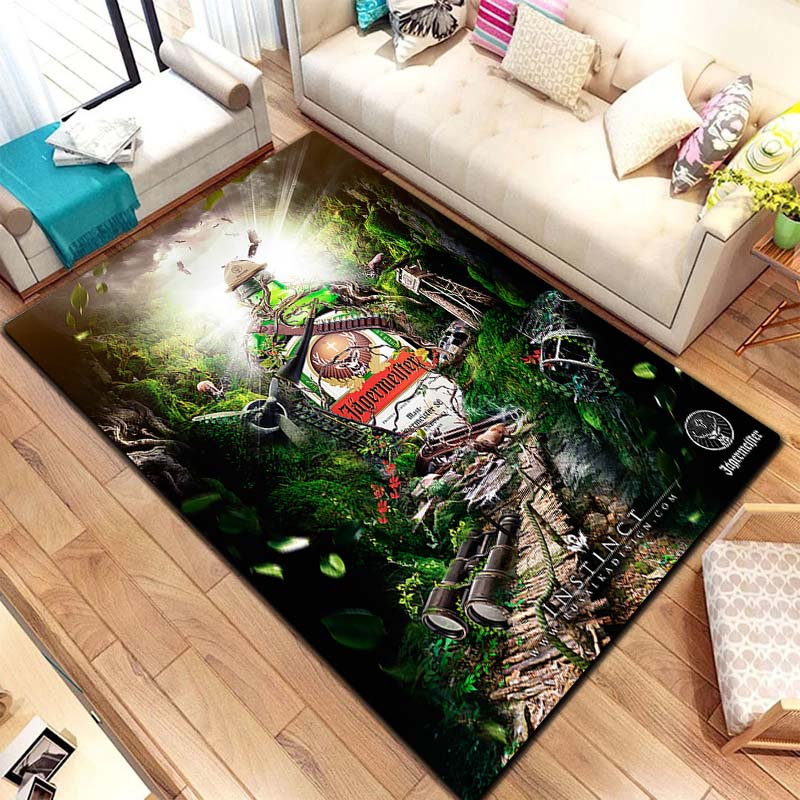 J Jagermeister Deer Logo Flannel Printed Area Rug Non Slip Washable Floor Mat Living Room Bedroom Sofa Decor Indoor Doormat Gift