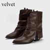 Fashion Velvet boots 2025 autumn and winter women's boots with pointed toe thick heel high heels short shoes for women metal leg boots