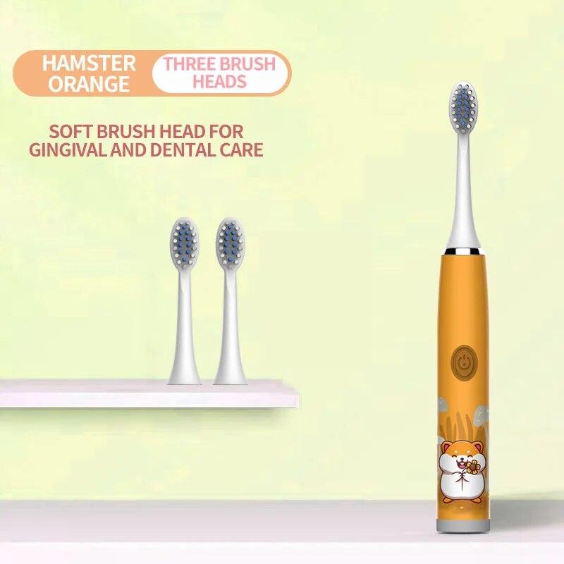 Cartoon Electric Toothbrush for Kids IPX7 Waterproof Whole Body Washable Soft Brush Head for Gingival and Dental Care