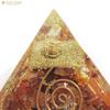 [GOLD STONE] Natural Orgonite Pyramid with Single Quartz Crystal, Spiritual Goods, Approximately 65-70mm Wide, Carnelian