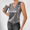 Summer new silver V-neck vest women's casual breathable sleeveless top