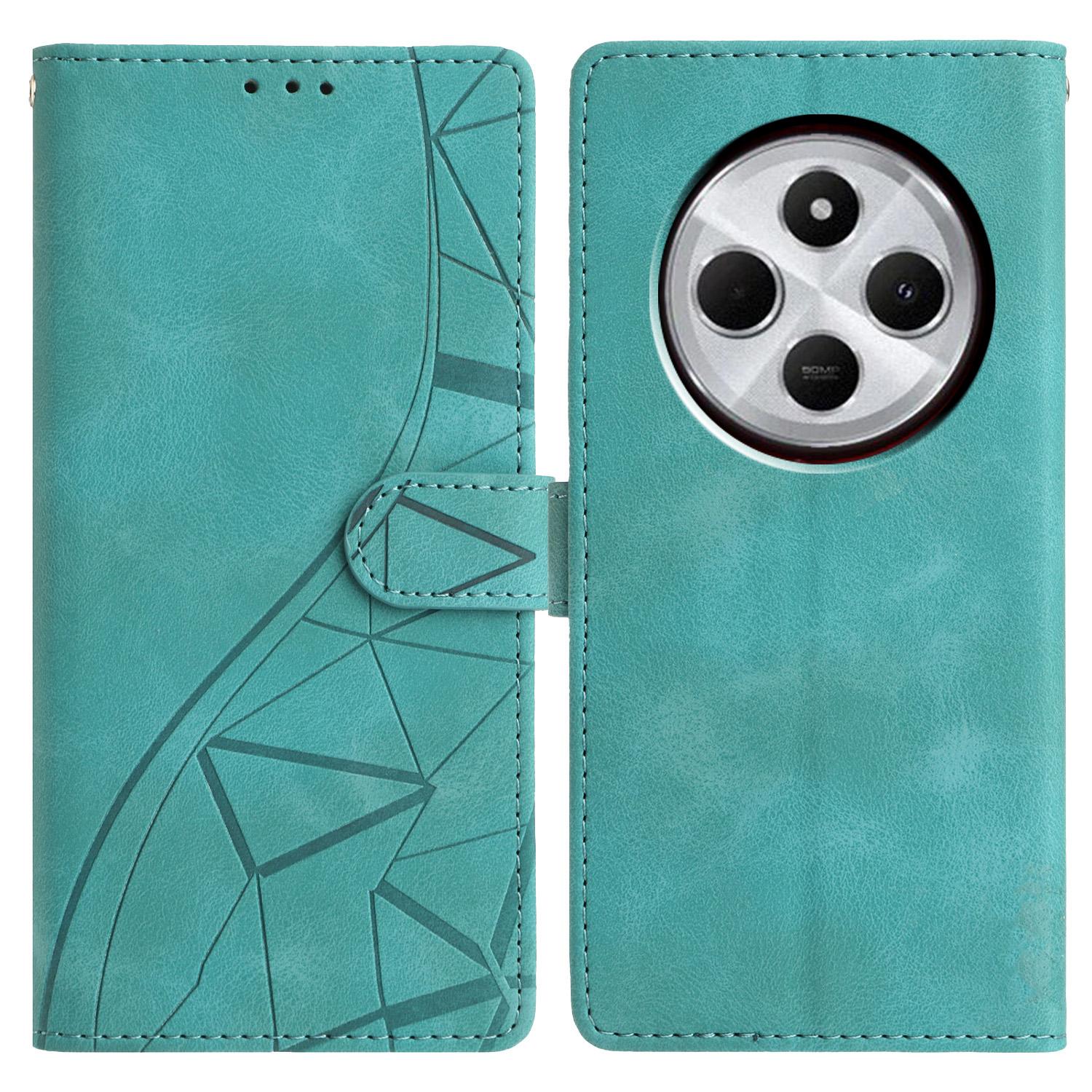 

Leather Case For Xiaomi Redmi 14C 4G/A3 Pro 4G/Poco C75 4G Wallet Stand Imprinted Triangle Pattern Phone Flip Cover Green