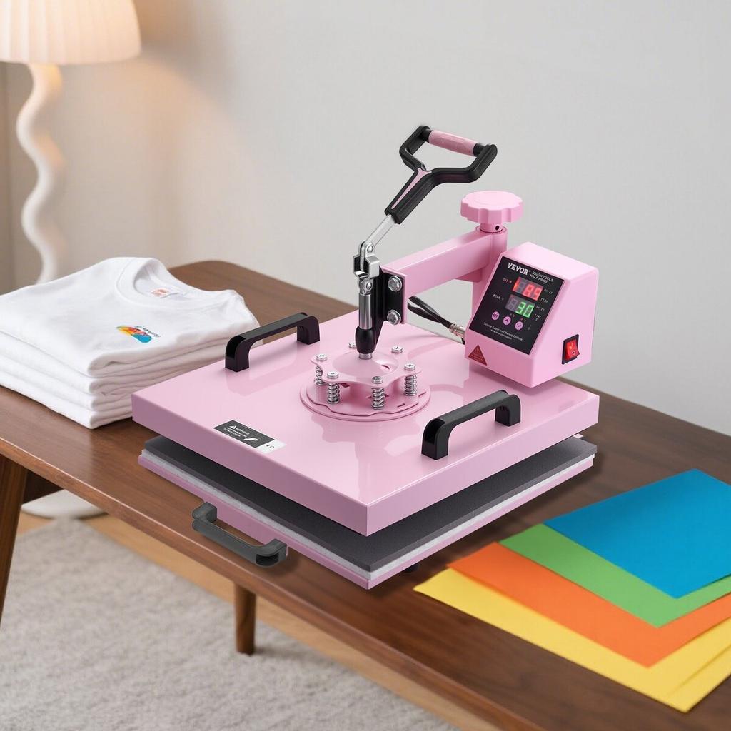 Heat Press Machine 15x15 In 8 In 1 with 30oz Tumbler Press T-Shirts Pink