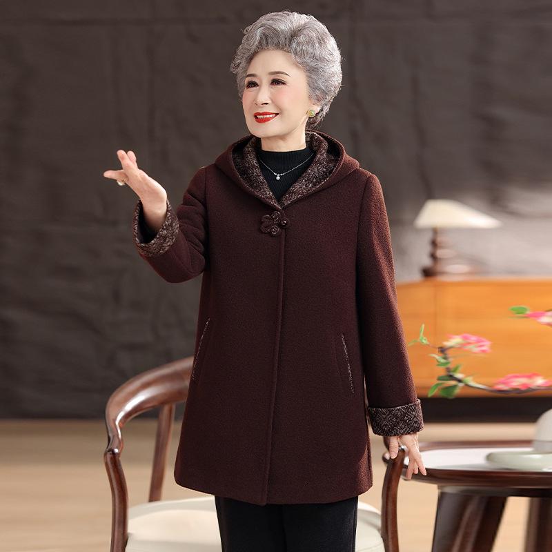 Women's Mid-Length Wool Coat for Mature and Elderly - Autumn/Winter Style