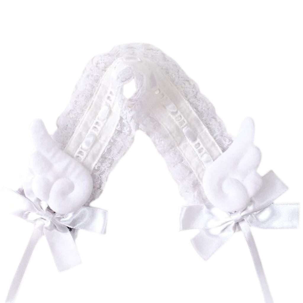 Gothic Lolita Headdress Maid Headwear Lace Hair Accessories Cosplay Headband Cute Wing & Bowknot Decors Sweet Hair Bands