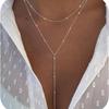 Lariat Gold Necklace for Women, 14k Gold Plated/Stainless Steel Silver Y-Shaped Pendant Trendy Beaded Chain Drop Necklaces Gifts