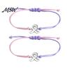 Sliding Knot Bracelet 2 Pcs Breast Cancer Awareness Bracelets, Adjustable Braided String Unisex Cord Bracelets with Ribbon Charm, Inspirational Gifts