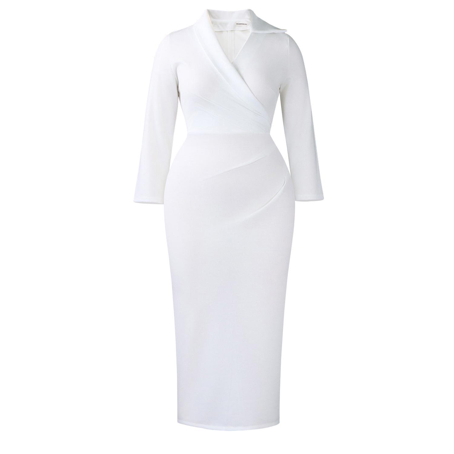 

Plus Size Women s V-Neck Solid Color Hip-Hugging Pencil Skirt African Dress 3XL
