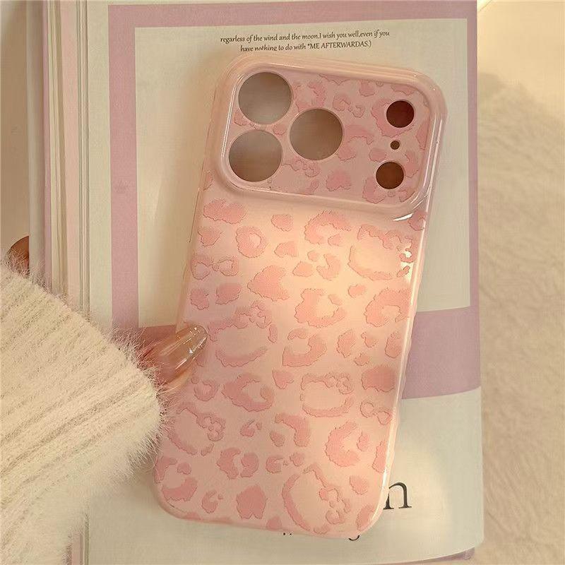 Pink Leopard Heart Phone Case for Apple 17 Pro/16 Pro/15/14/13/12 - Drop-Proof with Large Window