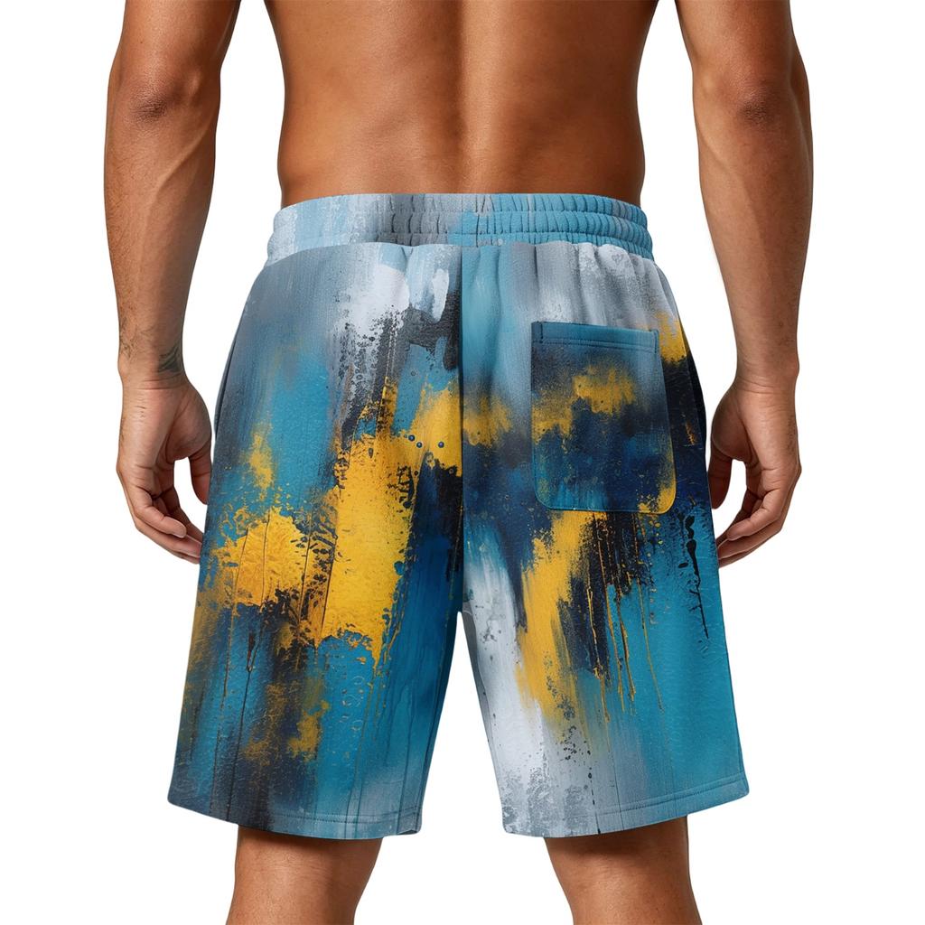 Men's Gradient Print Loose Fit Athletic Shorts with Pockets Elastic Waistband Drawstring for Gym Training Beachwear