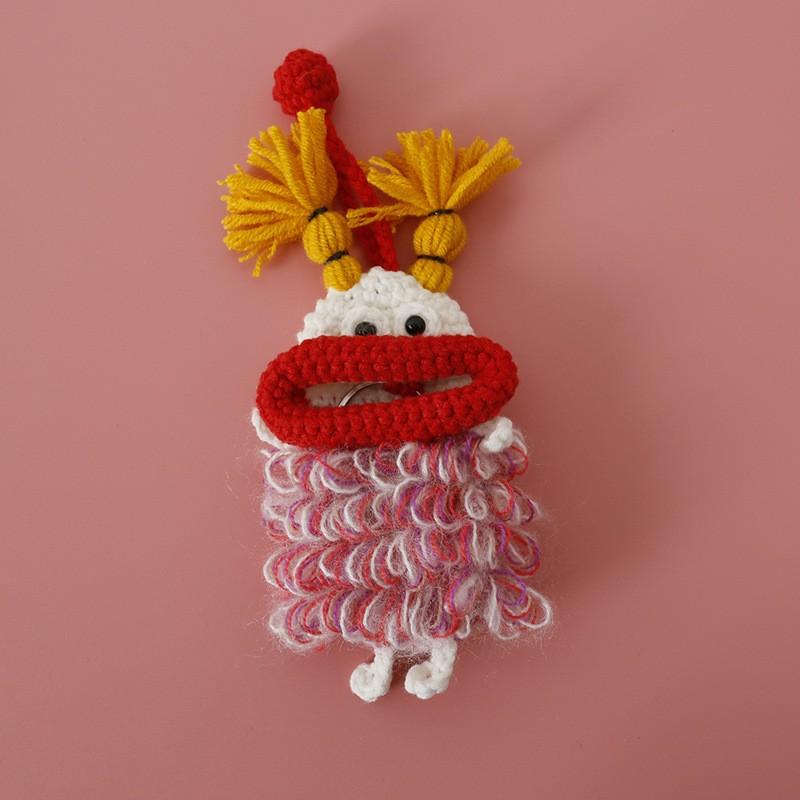 Funny Crochet Keychains Knitting Cute Sausage Mouth Doll Key Holder Knitted Storage Bag Keyrings For Car Keys Custom