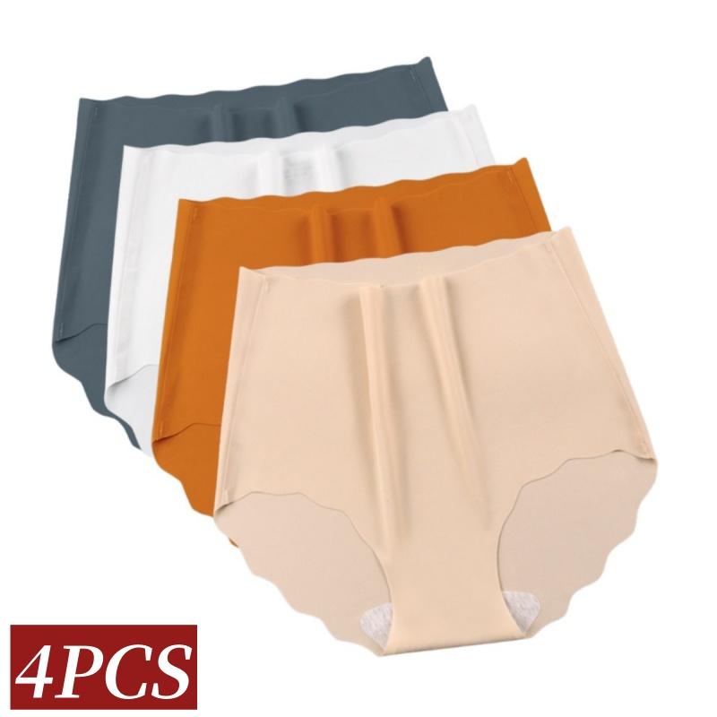 4Pcs/Set Women Seamless Panties Ice Silk Briefs Female Underpants High Waist Panties Ultra-thin Underwear Sexy Lingerie M-XXL