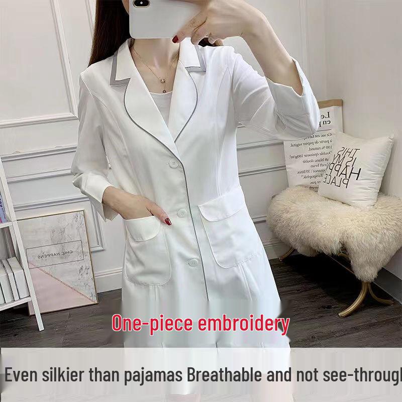 Damen Sommer-Kurzarm-Weißmantel für Schönheitsstudio-, Microblading- und Hautmanagement-Profis