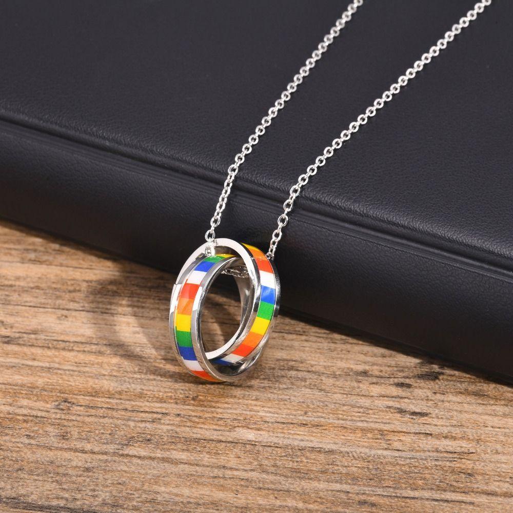 Neck Jewelry Rainbow Necklace Colorful Titanium Steel Necklace Fashion Clavicle Chain Party