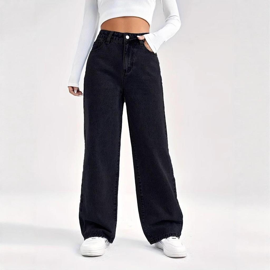 European and American Women's High Waist Slimming Straight Leg Jeans