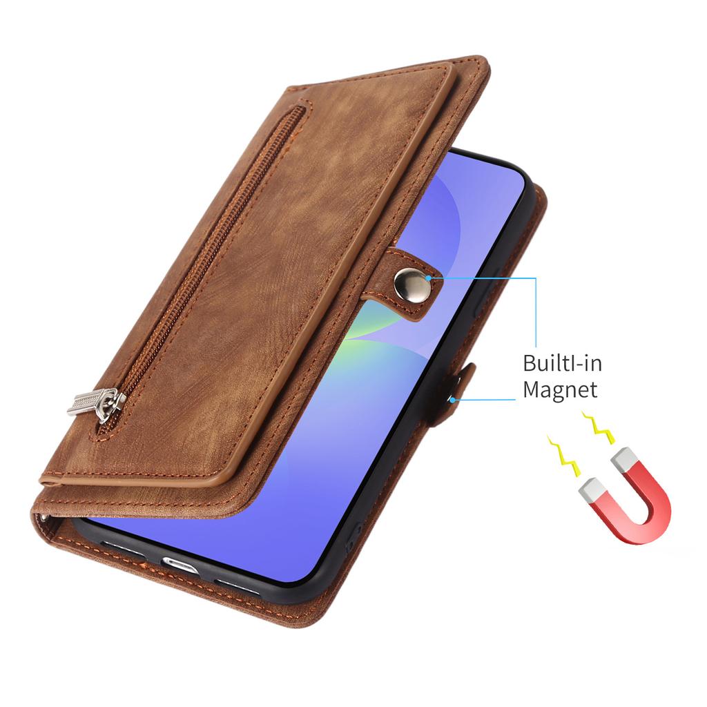 Magnetic Phone Case for Google Pixel 10 Pro XL Pixel9 9A 8 8A 7 7A 6 6A Zipper Lanyard Plain Leather Card Holder Wallet Cover