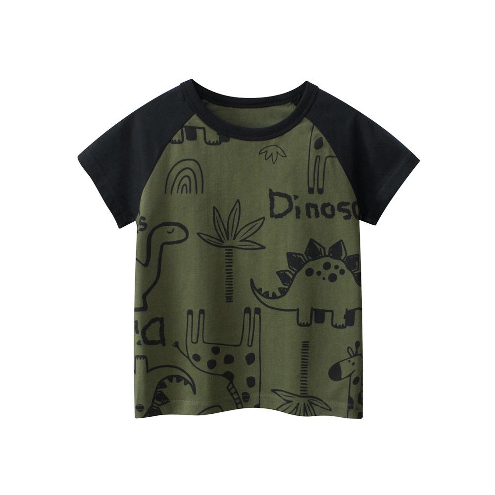 27kids Boys' Dinosaur Cartoon Raglan T-Shirt, 2025 Summer Collection.