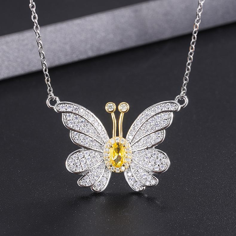 Micro Inlaid Clavicle Chain Yellow Crystal Zircon Butterfly Earrings Necklace Gold Pendant Ring
